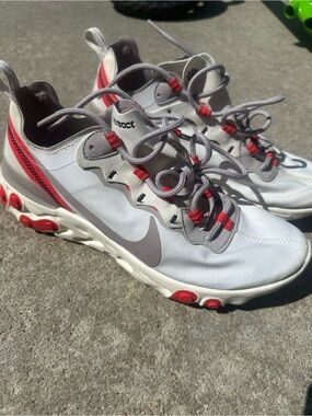 Nike React Element 55 Sneakers - White, Gray & Red Accents